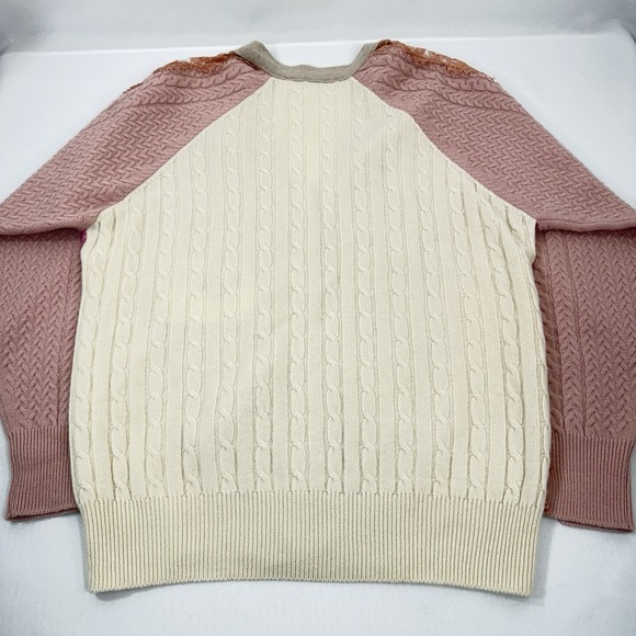 STELLA McCARTNEY Lace Docking Knit Cardigan Size 42 Pink Beige Women Sweater - Picture 4 of 9